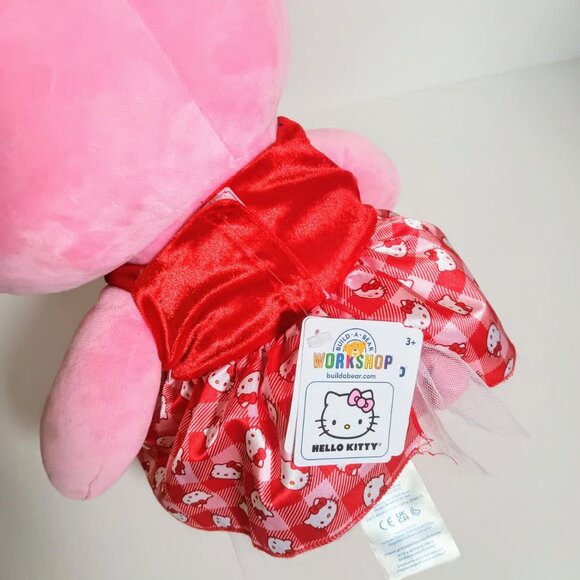 Build A Bear Hello Kitty Pink Holly Jolly Red Gingham Dress Matches Bow - Picture 4 of 6